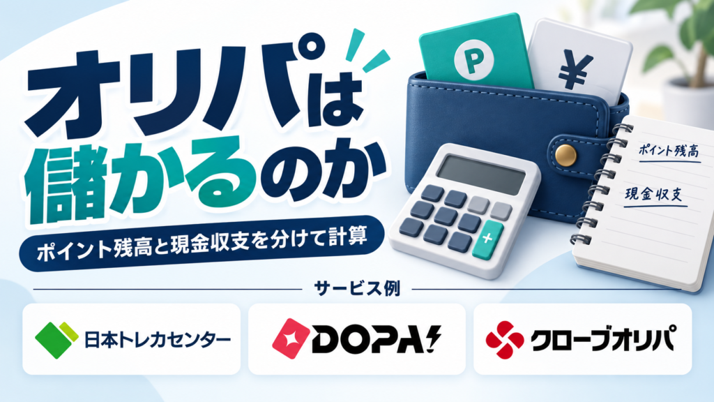 オリパは儲かるのか。サービス例として日本トレカセンター・DOPA!・クローブオリパのロゴを掲載した記事解説画像