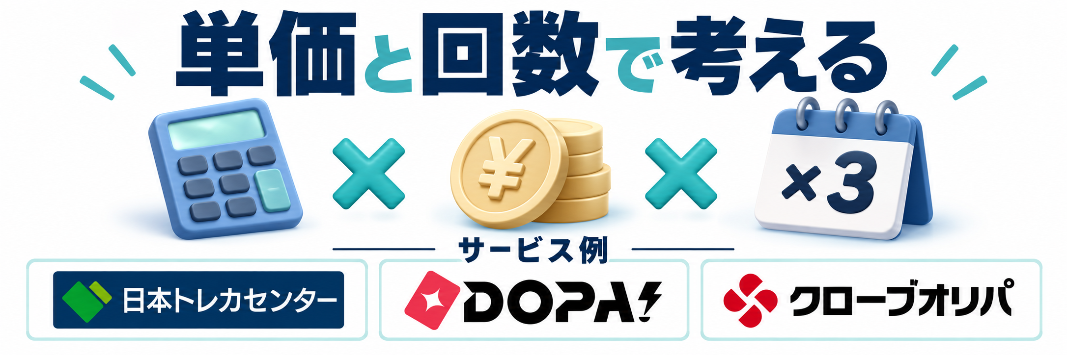 単価と回数で考える。サービス例として日本トレカセンター・DOPA!・クローブオリパのロゴを掲載した記事解説画像