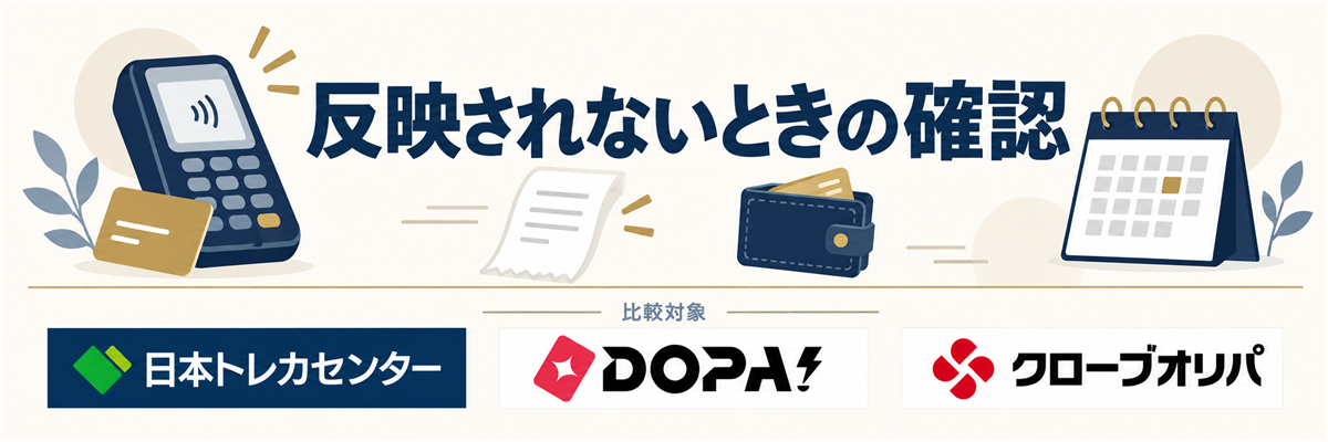 反映されないときの確認。比較対象として日本トレカセンター・DOPA!・クローブオリパのロゴを掲載